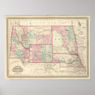 Póster Nebraska, Dakota, Idaho, Montana y Wyoming
