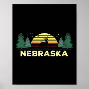 Póster Nebraska Vintage Deer Hunting Sunset Souvenir