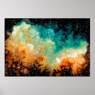 Póster Nebulosa amarillo brillante, estrellas y seda colo
