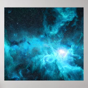 Póster Nebulosa de origen, luz azul, astronomía.