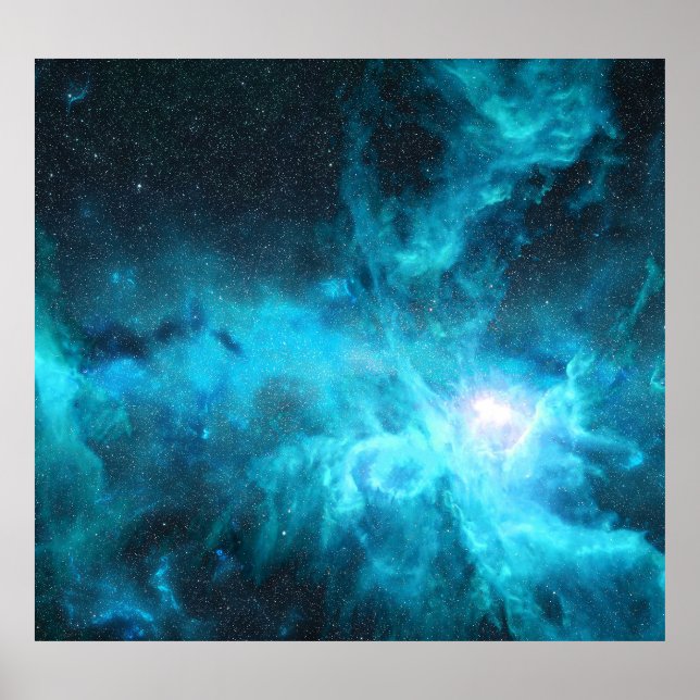 Póster Nebulosa de origen, luz azul, astronomía. (Frente)