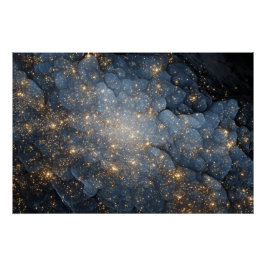 Póster Nebulosa Dorada Centellea Cosmos Azul Medianoche