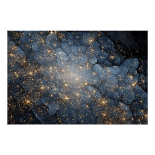 Póster Nebulosa Dorada Centellea Cosmos Azul Medianoche