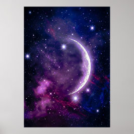 Póster Nebulosa Mística Púrpura Creciente Lunar Cósmica