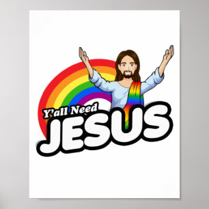 Póster Necesitan a Jesús - Jesús arcoiris