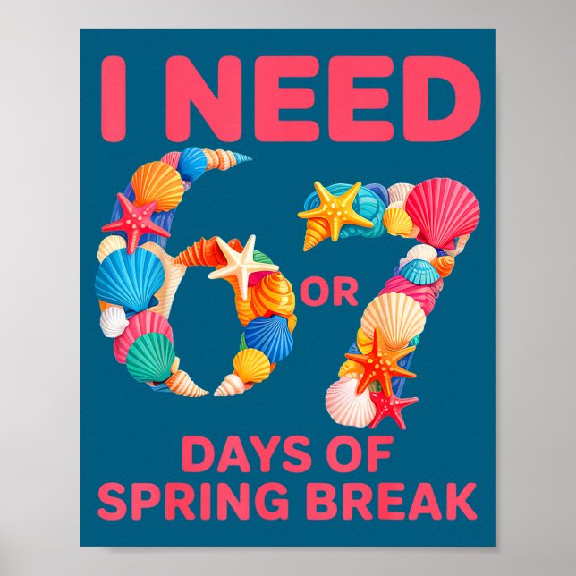 Póster Necesito 6 7 días de vacaciones de primavera profe (Frente)