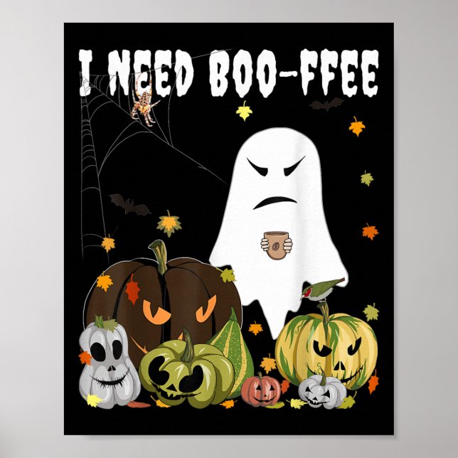 Póster Necesito Boo-ffee Fantasma Jack-o-lantern Amante d (Frente)