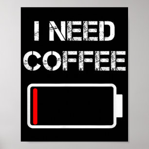 Póster Necesito café, cucharas de café divertidas, frijol