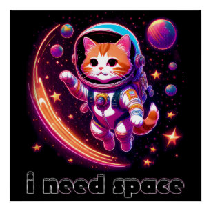 Póster Necesito un gato espacial