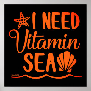 Póster NECESITO VITAMIN SEA vacaciones de verano divertid