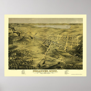 Póster Negaunee, Mapa Panorámico de MI - 1871