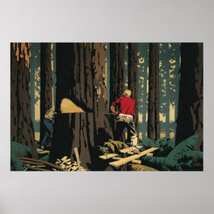 Póster Negocio Antiguo, Industria Maderera Bosque de Secu