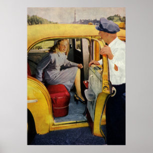 Póster Negocio Antiguo, Mujer Pasajera de Taxi