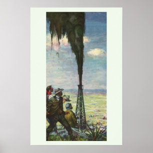 Póster Negocio Antiguo, Pozo de Petróleo que Brota con Tr