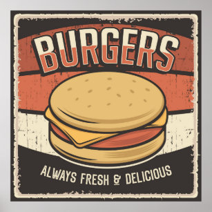 Póster negocio de hamburguesas retro vintage