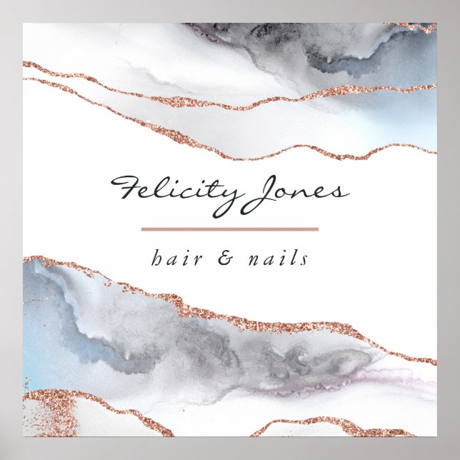 Póster Negocio de la Agata de Oro Blanco y Rosa (Frente)