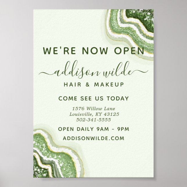 Póster Negocio de lujo geoda de ágata verde esmeralda con (Frente)