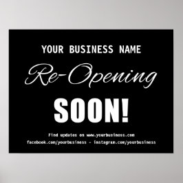 Póster Negocio reabriendo pronto negro