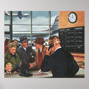 Póster Negocio vintage, gente en el mostrador de entradas