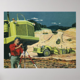 Póster Negocio vintage, obra de construcción con topadora