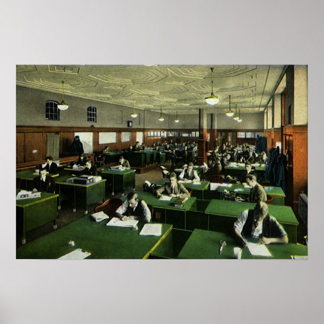 Póster Negocio vintage, periodistas en oficina de periódi (Frente)