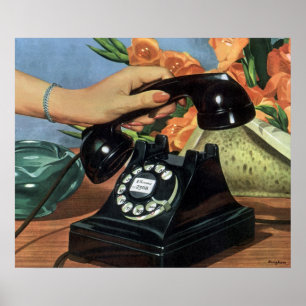 Póster Negocio Vintage, teléfono antiguo con dial rotativ
