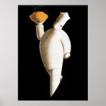 Póster Negocios de época, Chef del Restaurante Art Deco<br><div class="desc">Diseño de ilustracion y bebidas de época con una cocina profesional de arte deco o un chef personal con uniforme tradicional del chef (o blanco del chef) y toque blanche (gorra tradicional). Lleva comida como camarero para un fiesta atendido.</div>