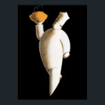 Póster Negocios de época, Chef del Restaurante Art Deco<br><div class="desc">Diseño de ilustracion y bebidas de época con una cocina profesional de arte deco o un chef personal con uniforme tradicional del chef (o blanco del chef) y toque blanche (gorra tradicional). Lleva comida como camarero para un fiesta atendido.</div>