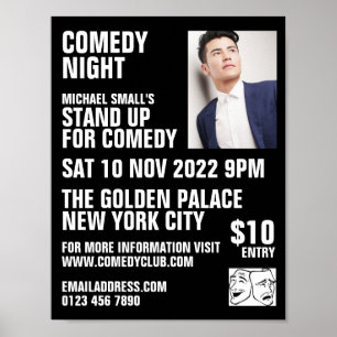 Póster Negra brillante, comediante, publicidad en comedia