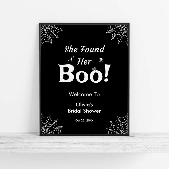 Póster Negra, encontró su ducha de novia Boo Halloween (Black She Found Her Boo Halloween Bridal Shower Welcome Sign    )