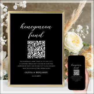 Póster Negra | Rótulo Boda de código QR del Fondo de luna