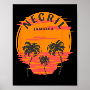 Póster Negril Jamaica Palmeras Atardecer Playa Calavera V