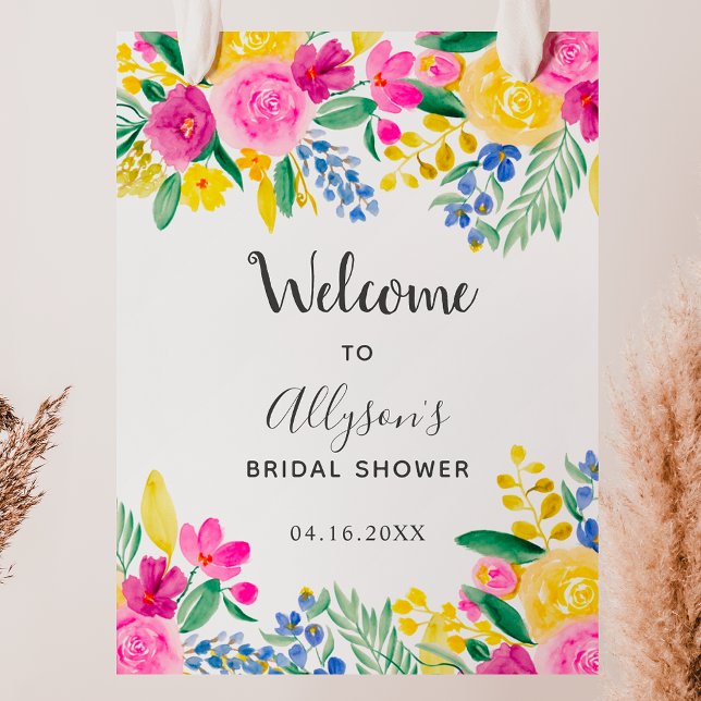 Póster Negrita floral acuarela de bienvenida novia (Bold country floral watercolor welcome bridal poster)