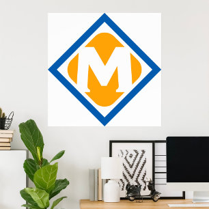 Póster Negrita Logotipo de metro retro M Emblema de tráns
