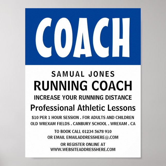 Póster Negrita moderna, anuncio de lección de atletismo (Frente)