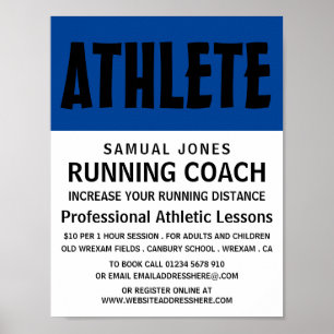 Póster Negrita moderna, anuncio de lección de atletismo