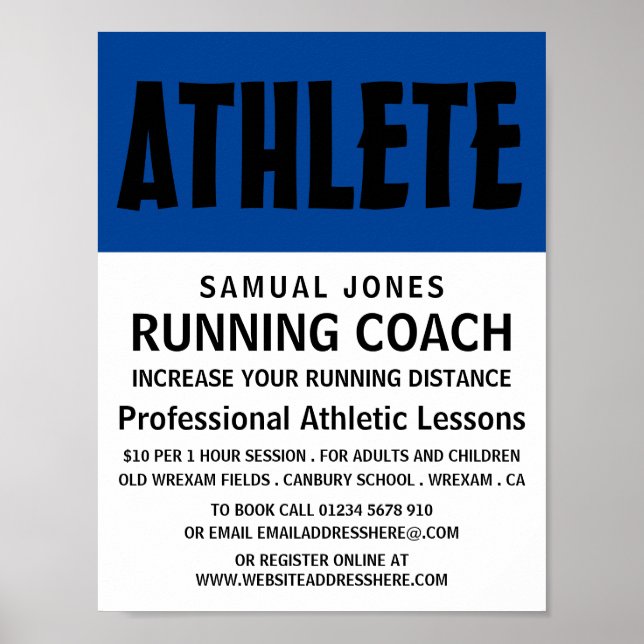 Póster Negrita moderna, anuncio de lección de atletismo (Frente)