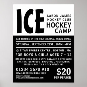 Póster Negrita moderna, publicidad de campamento de hocke