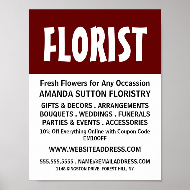 Póster Negrita moderna, publicidad de Floristry (Frente)