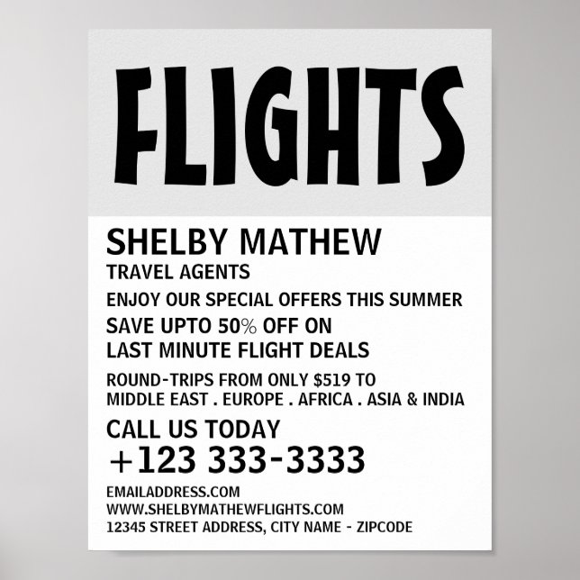 Póster Negrita moderna, publicidad en aerolíneas (Frente)