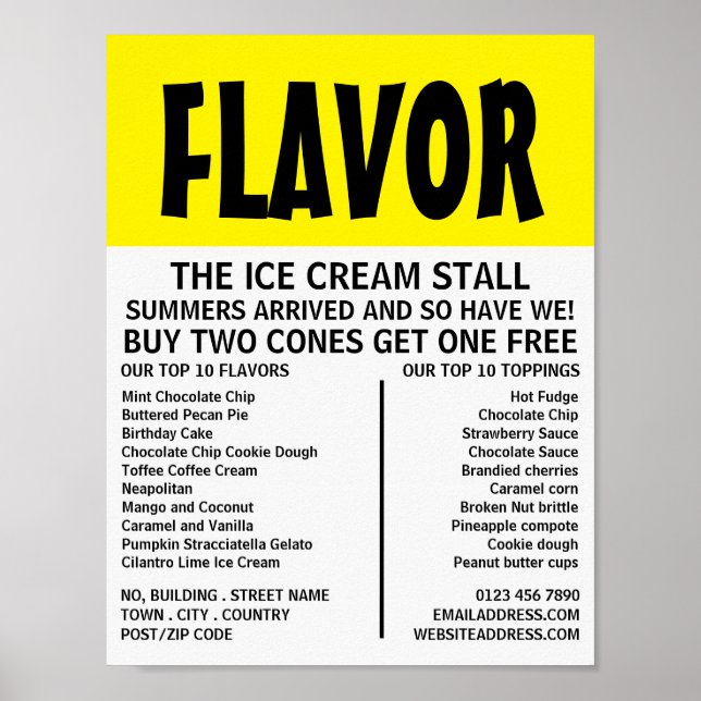 Póster Negrita moderna, publicidad en helados de salón (Frente)