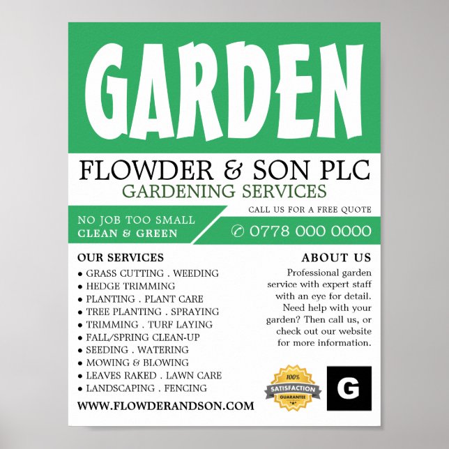 Póster Negrita moderna, servicio de jardinería, Horticult (Frente)