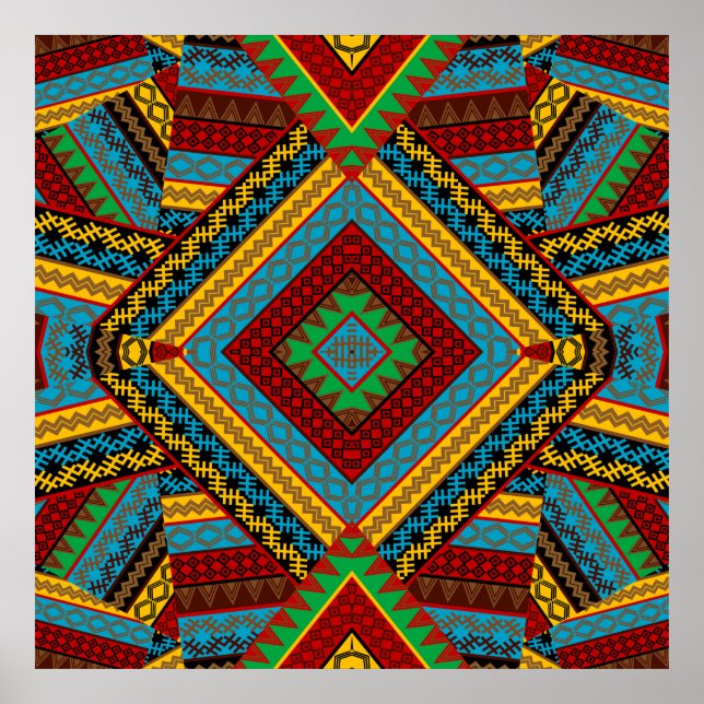 Póster Negrita Patrón Geométrico Tribal Colorido Boho Étn (Frente)