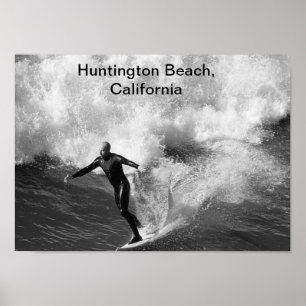 Póster negro blanco, Huntington Beach, California de la