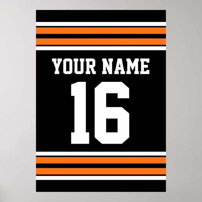 Póster Negro con Naranja White Stripes Team Jersey (Frente)