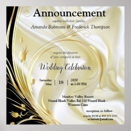 Póster Negro con oro sobre textura de seda