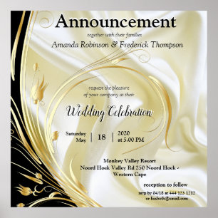 Póster Negro con oro sobre textura de seda