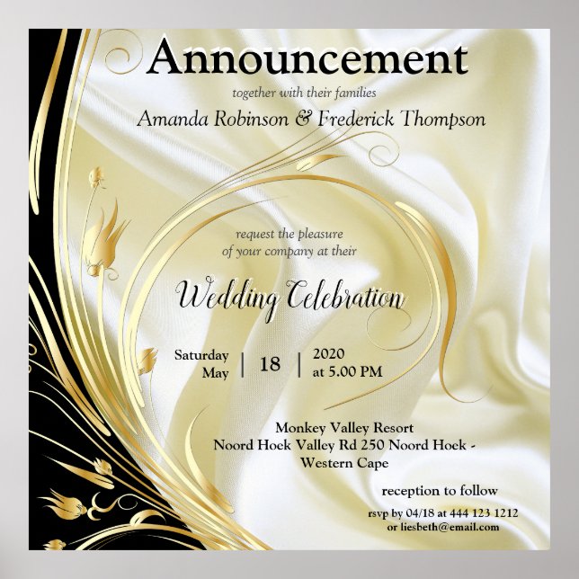 Póster Negro con oro sobre textura de seda (Frente)