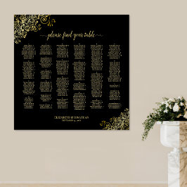 Póster Negro con tabla de asientos alfabéticos de colores