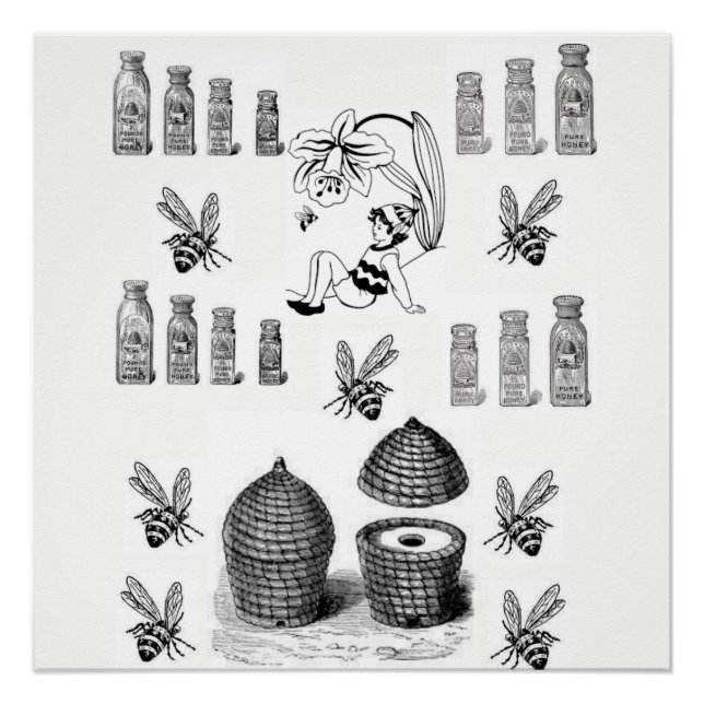 poster negro de abeja miel (Anverso)